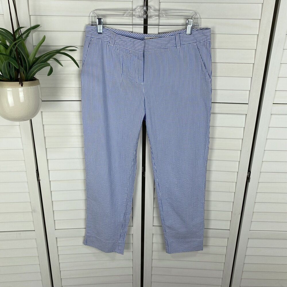 Vineyard Vines Blue White Seersucker Ankle Pants Tapered Capri Womens Size 8